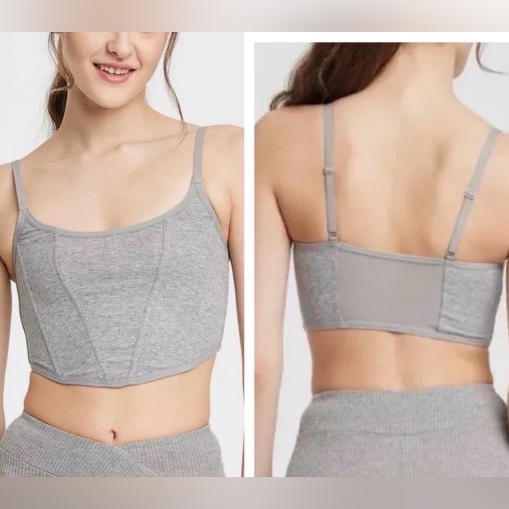 Colsie Gray Ribbed Corset-style crop tank top